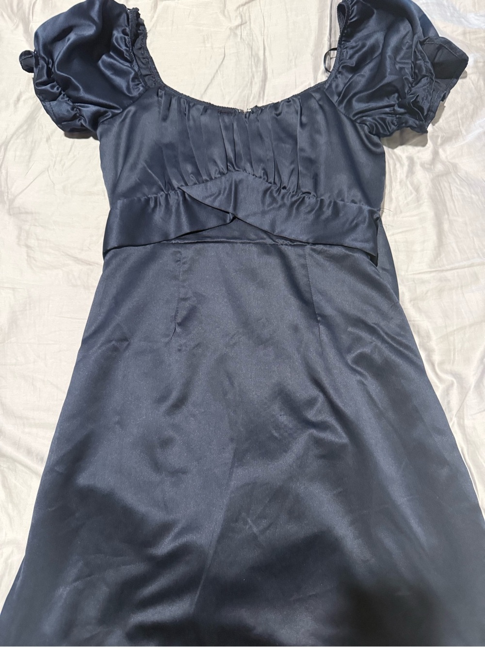 Francesca's Collections Navy Satin Mi Ami Dress